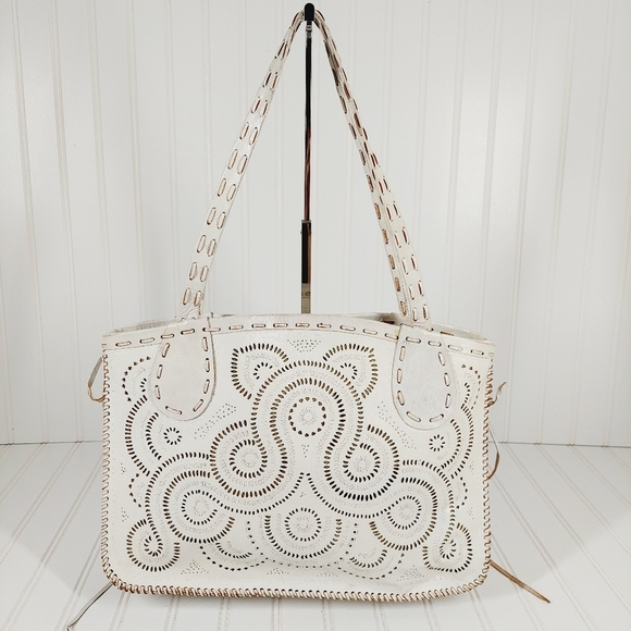 Julie Miles White Leather Cut Out Tote 0008 - Picture 6 of 15